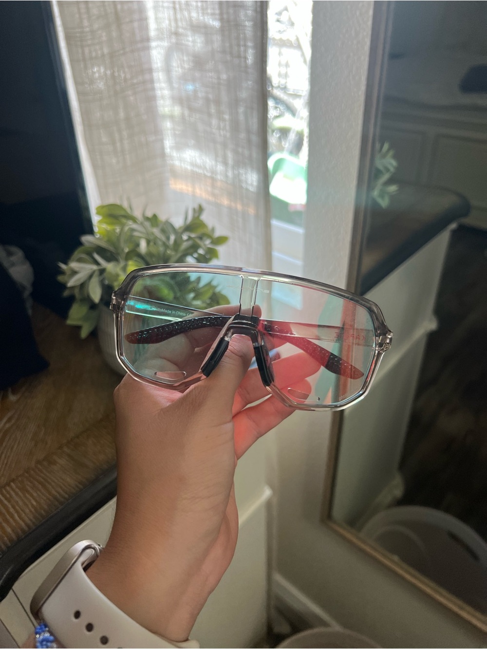 Clear Shield Sunglasses with Pink-Tinted Lenses